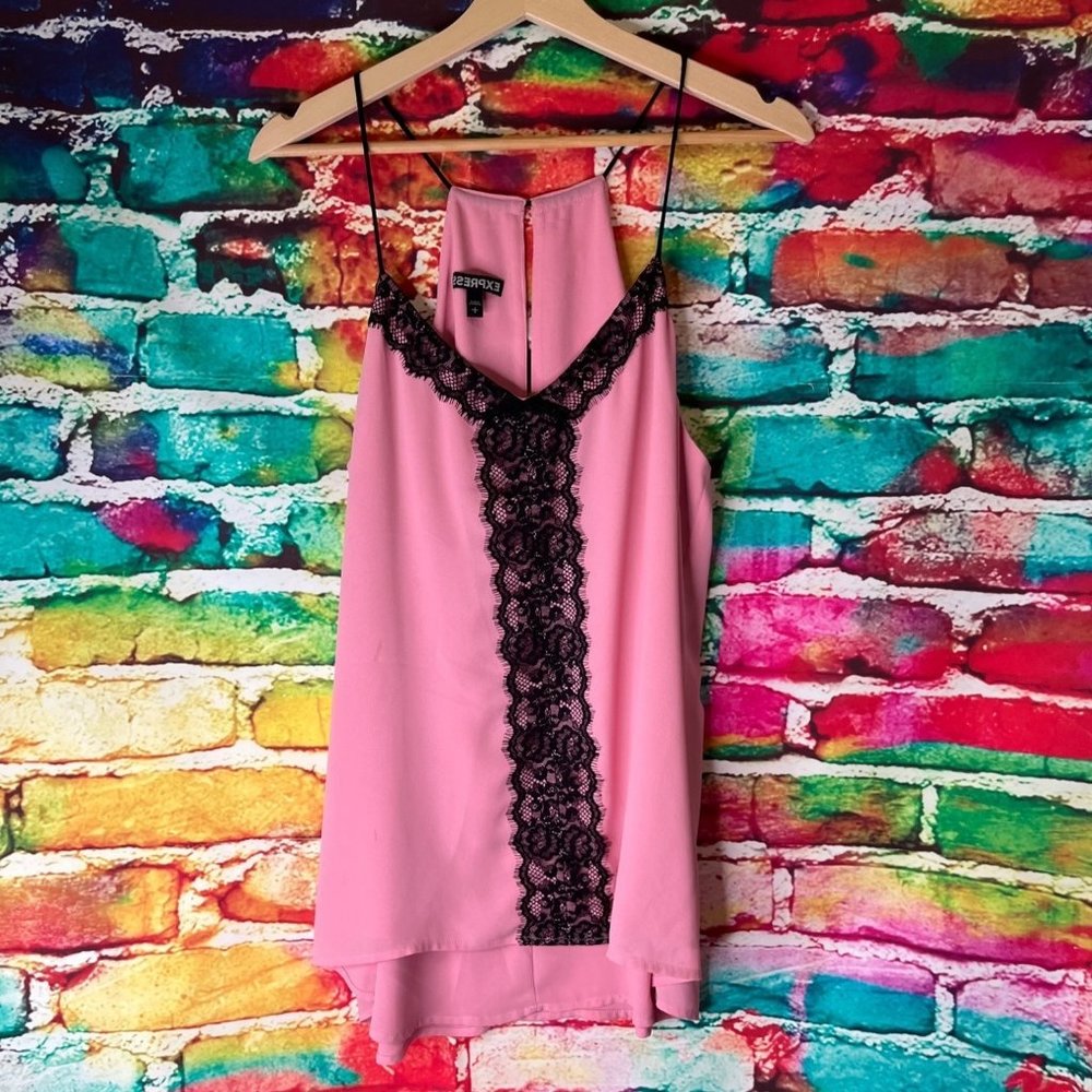 Express - Pink & Black Lace Top - Large 0093